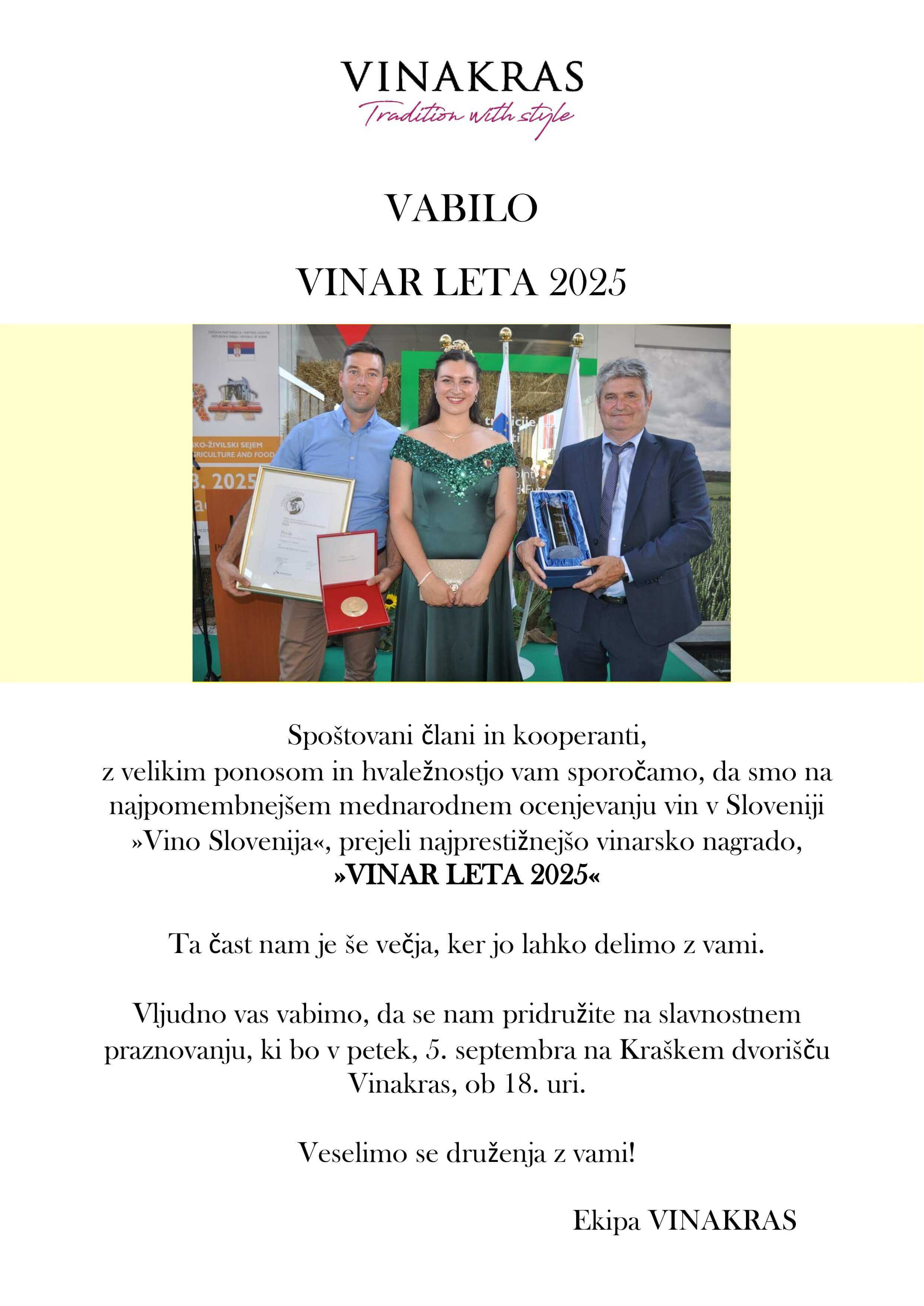 Vinakras vinar leta 2025